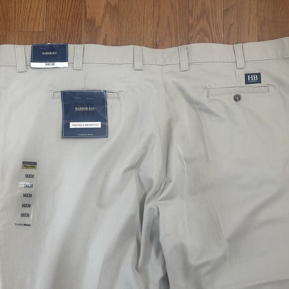 Harbor Bay Mens Khaki Flat Front Pants Size 56x30 Wrinkle Resistant NWT - Picture 4 of 6
